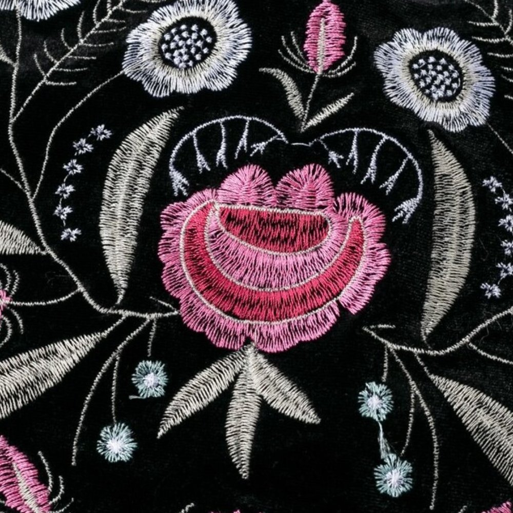 Embroidered Velvet Black Mini Skirt - Picture 3 of 8